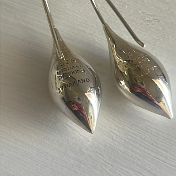 Michael Dawkins 925 Sterling Sculptural Teardrop Drop Earrings - Picture 4 of 6